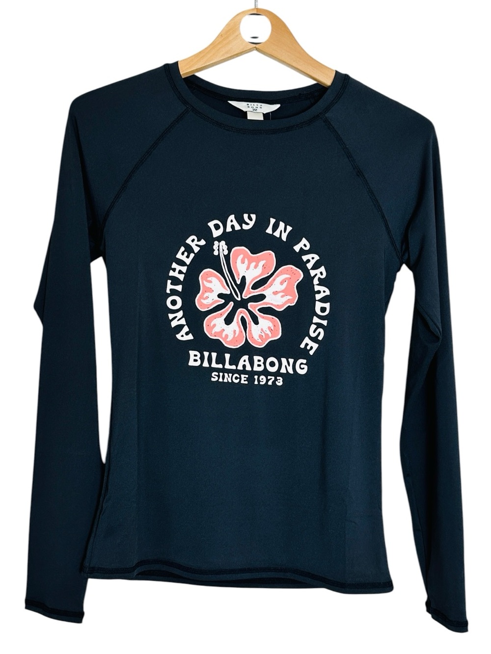 Billabong Beach Babe Black Long Sleeve Hibiscus Surf Swim Rash Guard Top - Picture 2 of 12